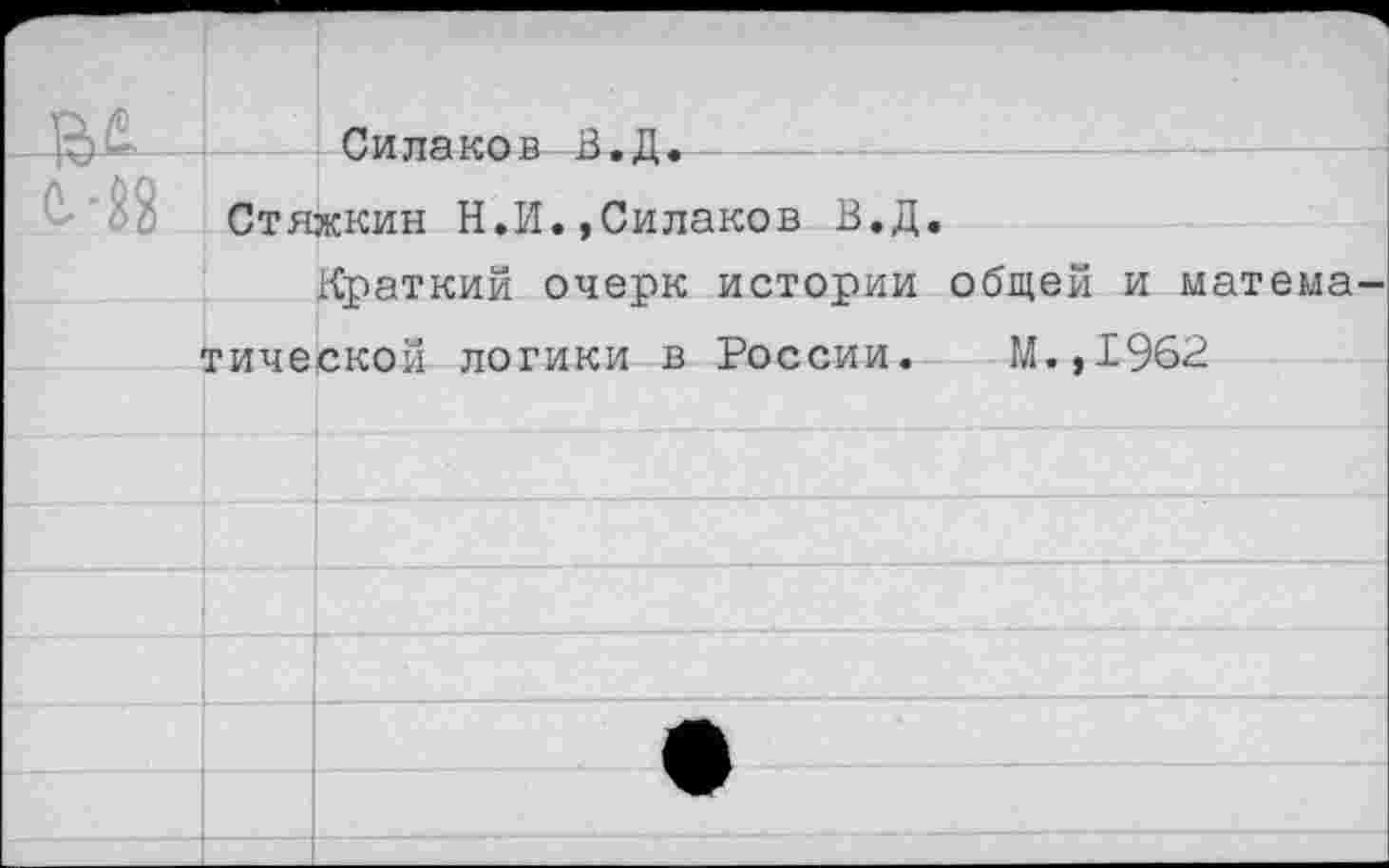 ﻿Стяжкин Н.И.,Силаков В.Д.
Краткий очерк истории общей и математической логики в России. М.,1962